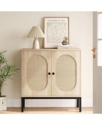 Sideboard Buffet Cabinet with Storage, Accent Cabinet with Rattan Doors,Adjustable Shelf & Metal Feet,Coffee Bar Liquor Cabinet for Living Room