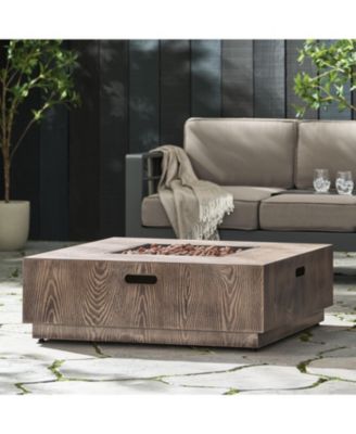 Wellington Square Iron Fire Pit with Wood Pattern 50000 BTU Tank Outside