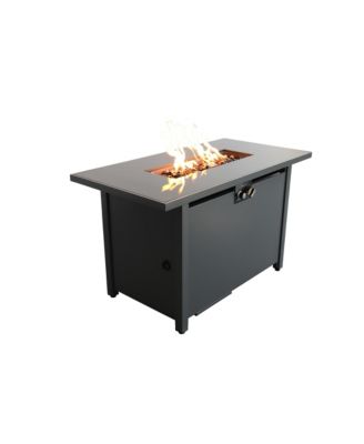 50000 BTU 42 Inch W 25 Inch H Steel Outdoor Fire Pit Table Black Smoked Glass Top Push Button Ignition