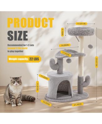 33" Small Cat Tree Tower: Scratching Post with Curved Bed