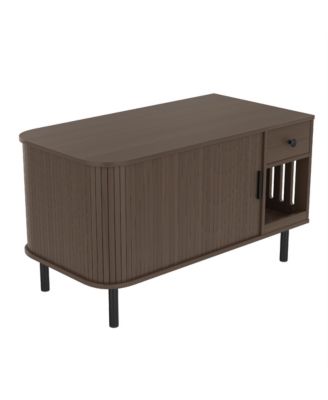 37.4" Hidden Litter Box Enclosure with Sliding Door, Drawer & Charging Station ,Brown