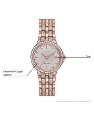 Women's Eco-Drive Crystal Accent Rose Gold-Tone Stainless Steel Bracelet Watch 28mm EW2348-56A