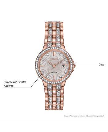 Citizen - Women's Eco-Drive Crystal Accent Rose Gold-Tone Stainless Steel Bracelet Watch 28mm EW2348-56A