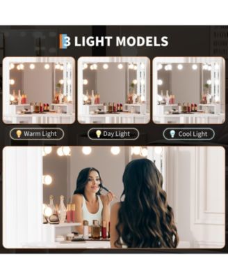 Corner Vanity Desk LED Lighted Mirror Charging Station and Storage Cabinet for Bedrooms, Apartments, Easy to Assemble