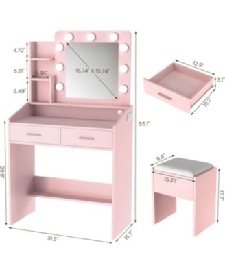 Vanity Desk Mirror and LED Lights - Makeup Vanity Desk for Bedrooms, Apartments, Easy to Assemble