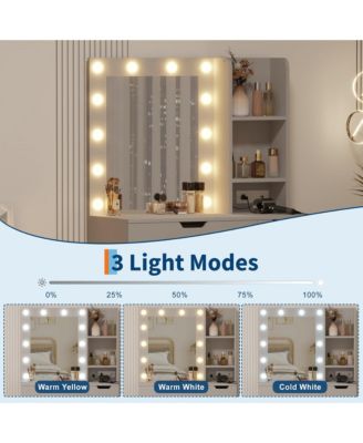 Modern Vanity Makeup Desk Vanity Mirror Built-in Lights 4 Drawers for Bedrooms, Apartments, Easy to Assemble