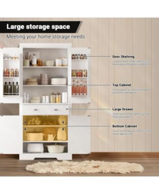 72" Tall Kitchen Pantry Cabinet, Large Cupboard Storage Cabinet with Drawer 6 Door Racks and Adjustable Shelves for Living Dining Room Laundry