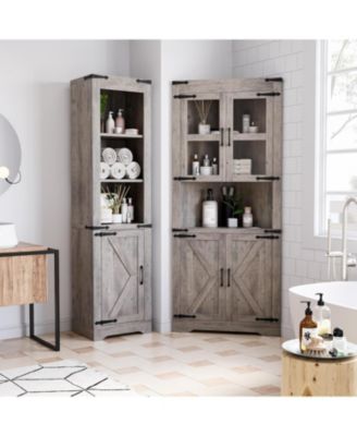Senfot Tall Corner Storage Cabinet, Bathroom Floor Storage Cabinet with Doors and Adjustable Shelves, Freestanding Tall Cabinet Organizer