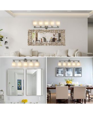 31" Modern 5-Light Vanity Wall Sconce, Brushed Nickel Finish with Frosted Glass Shades for Bathroom or Hallway Lighting (No Bulbs