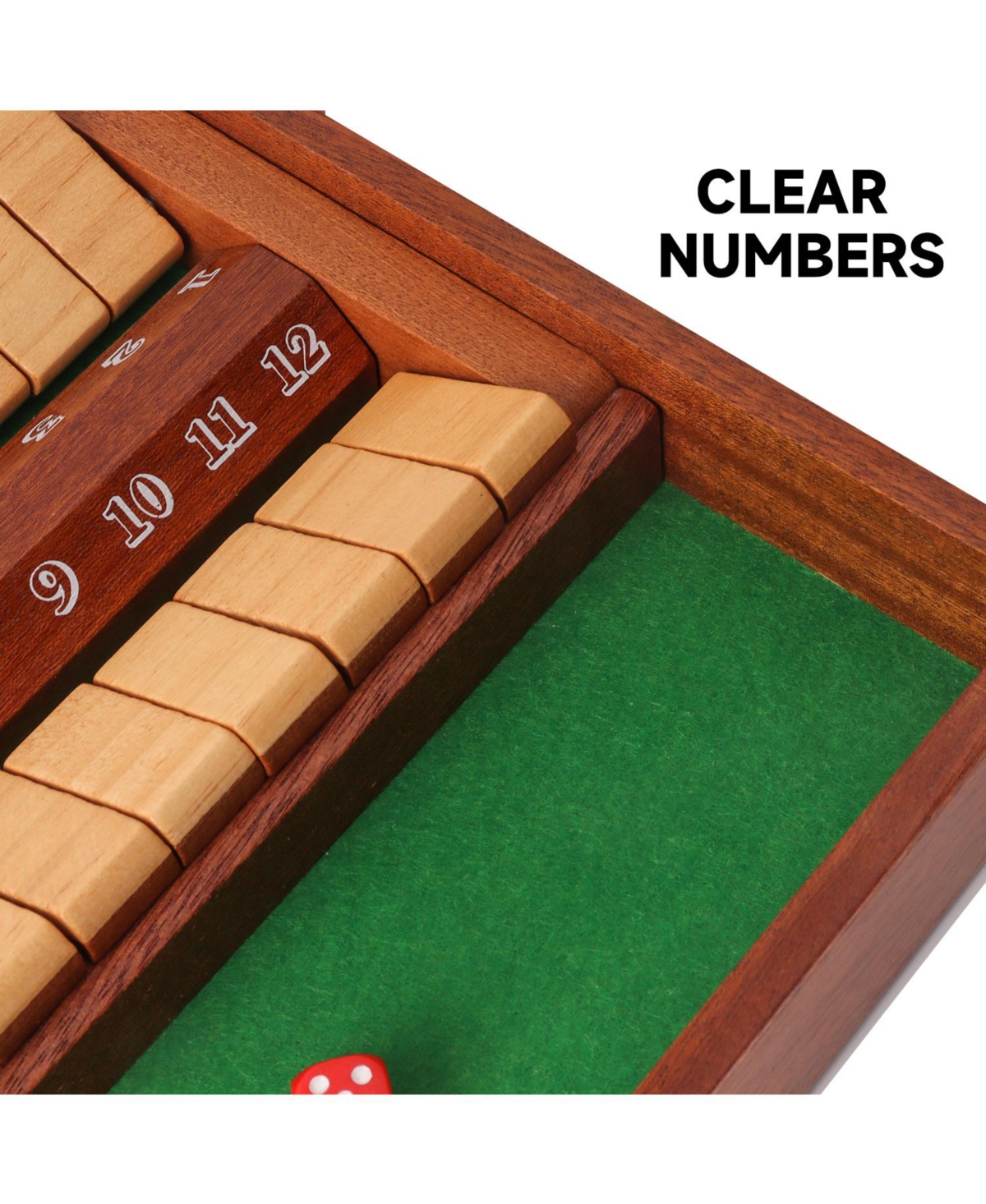 Gse Games & Sports Expert 2-Player Wooden Shut The Box 12 Numbers Dice Game Board with Red/Black Dices, Popular English Game