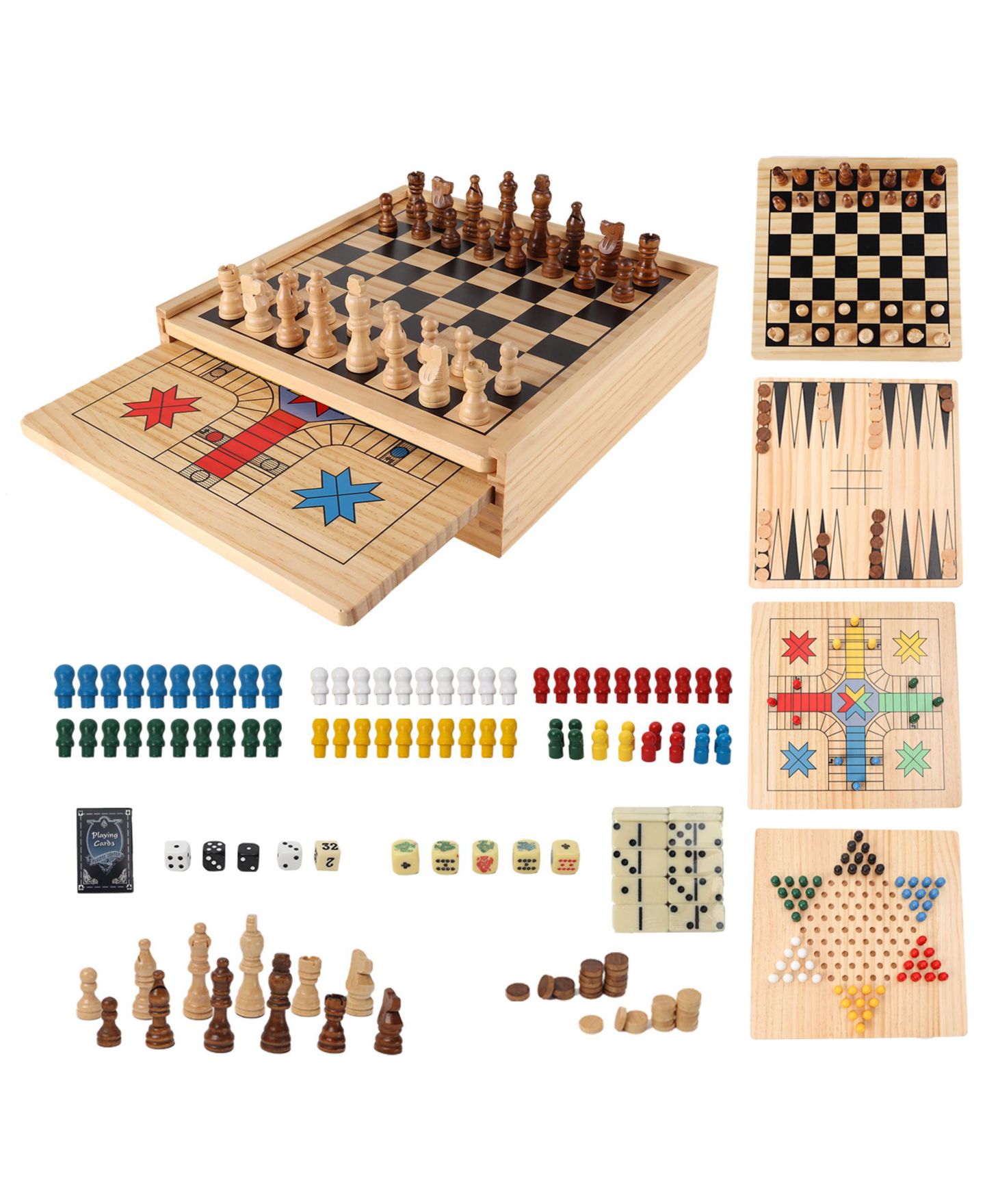 Детская настольная игра GSE Games & Sports Expert 9-in-1 Wooden Board Game, Ages 6+ — фото 1