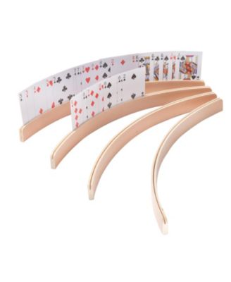 Set of 4 Playing Cards Holders, Wooden Curved Playing Card Racks for Kids, Adults and Seniors
