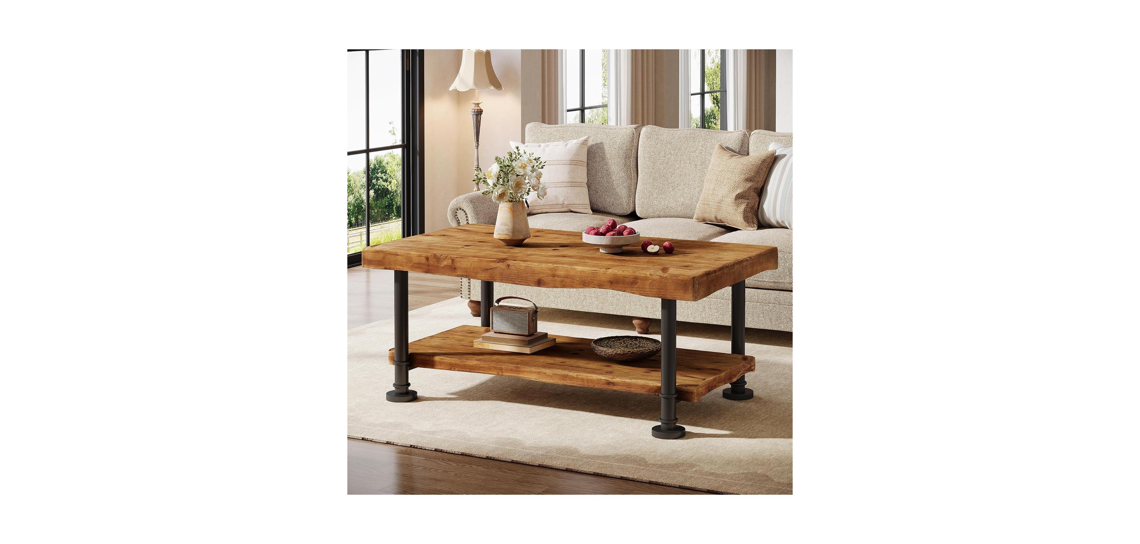 Tribesigns Wood Coffee Table, 2-Tier Coffee Table with Storage