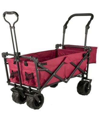 Extra Large Collapsible Garden Cart with Removable Canopy, Folding Wagon with Wheels and Rear Storage