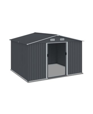 8x10 FT Outdoor Garden Metal Storage Shed with Sliding Doors Air Vent for Backyard Bikes Tools Grey