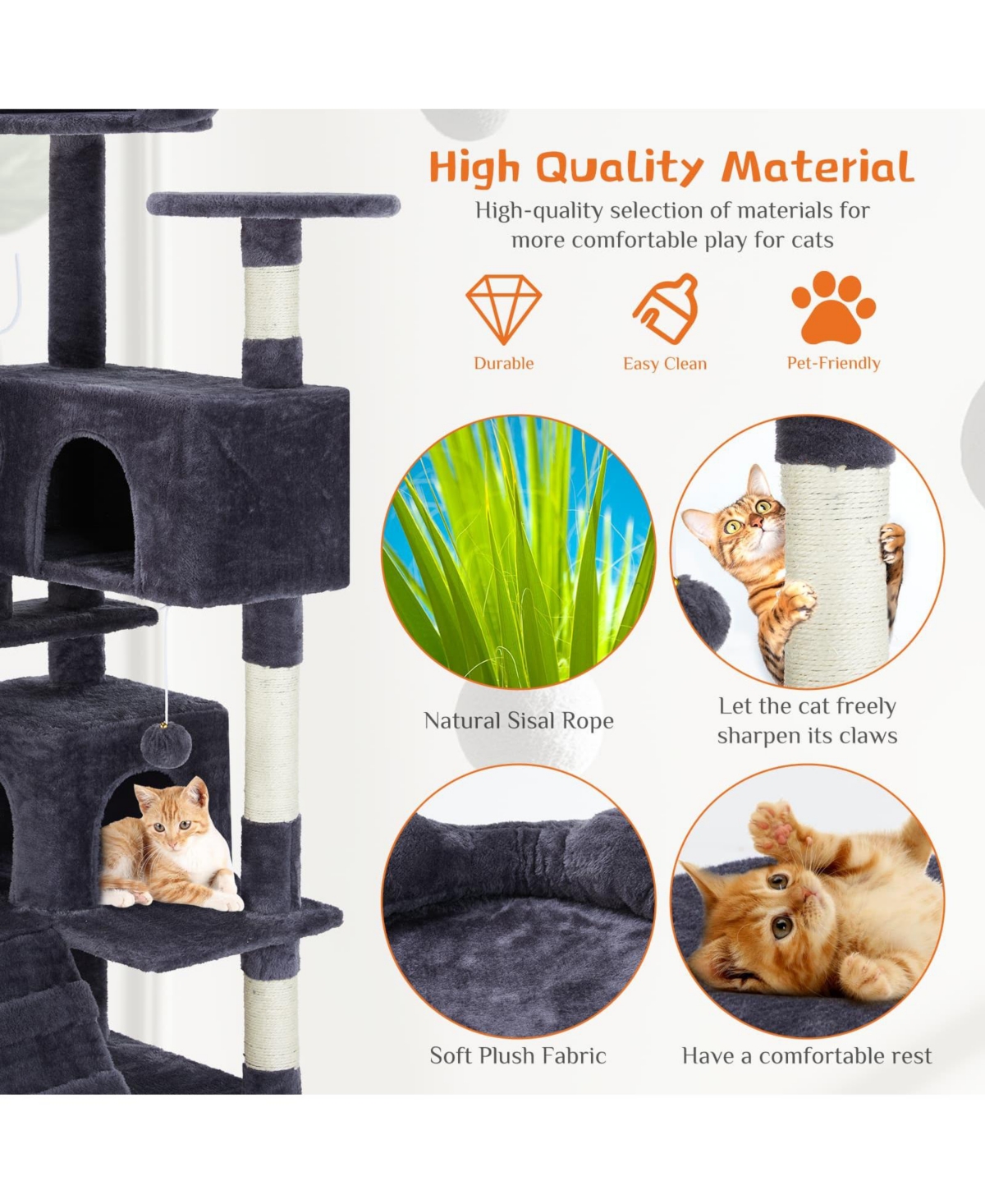 Zeus & Ruta 54in Dark Blue Multi-Functional Cat Tree: Climbing Frame, Lounge, Detachable Toy