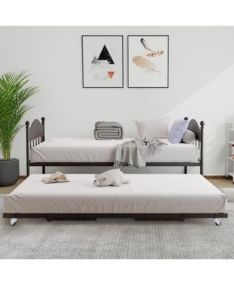 Twin Day Bed with Trundle Bed, Modern Sofa Bed Frame with Foldable Design, Metal Bed Frame ï¼† Heavy Duty Steel Slats