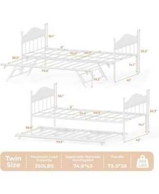 Twin Day Bed with Trundle Bed, Modern Sofa Bed Frame with Foldable Design, Metal Bed Frame ï¼† Heavy Duty Steel Slats