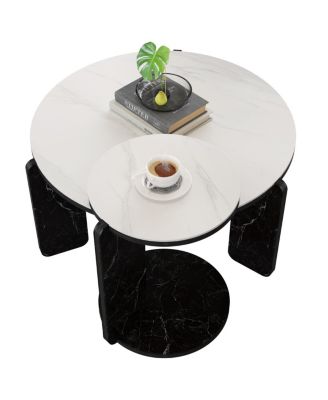  Set of 2 Round Nesting Coffee Tables with Sintered Stone Top