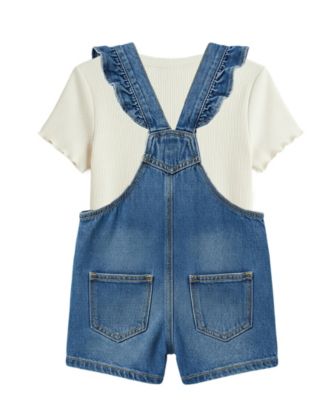 Girls' 2T-6X Short-Sleeve T-Shirt and Minnie Denim Shortall, 2-Piece Set