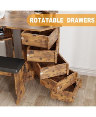 Makeup Vanity Desk Lights and Power Outlet - Corner Vanity Table for Bedrooms, Apartments, Easy to Assemble