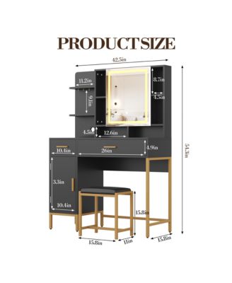 Makeup Vanity Desk with LED Lighted Mirror and Charging Station