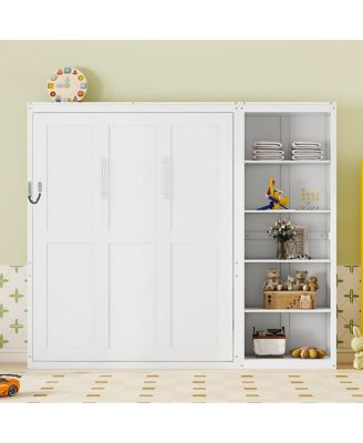 Queen Size Murphy Bed Wall Bed with Shelves, White