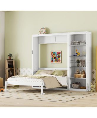 Queen Size Murphy Bed Wall Bed with Shelves, White