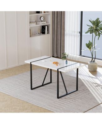  55" Modern Rural Industrial White Dining Table with Black Metal Legs
