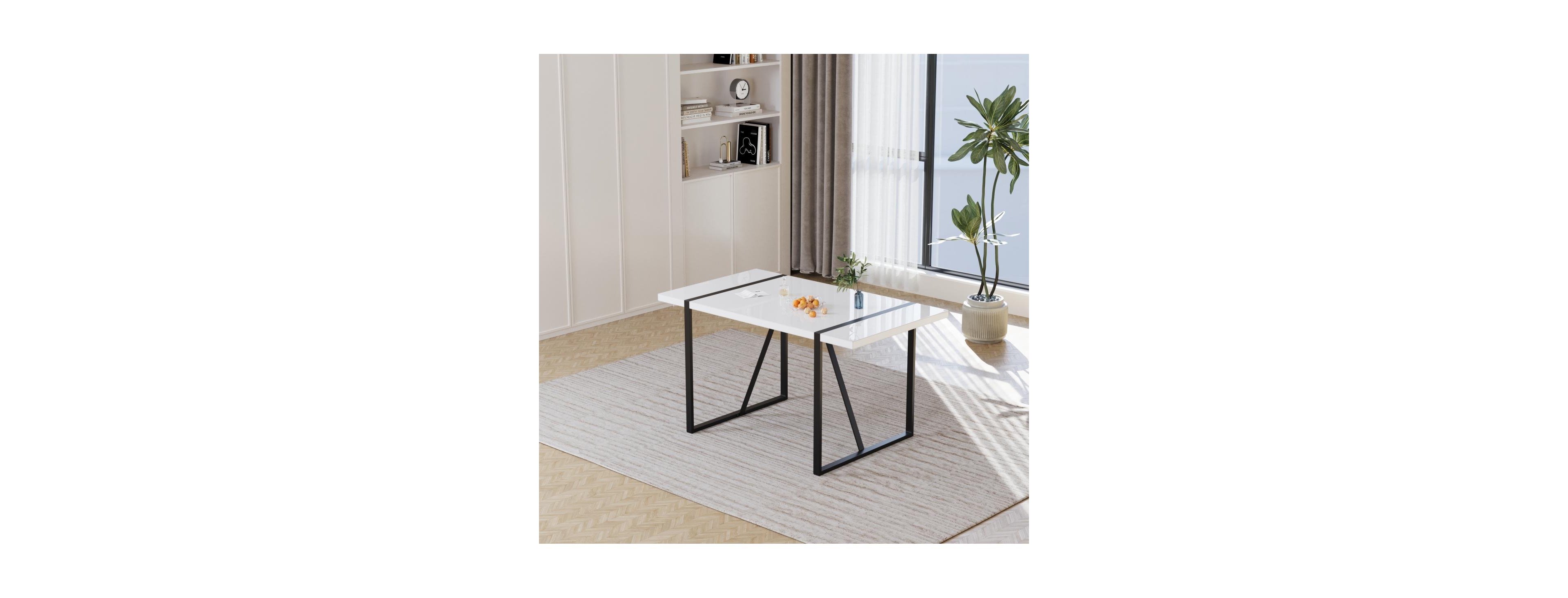 Streamdale Furniture 55" Modern Rural Industrial White Dining Table with Black Metal Legs
