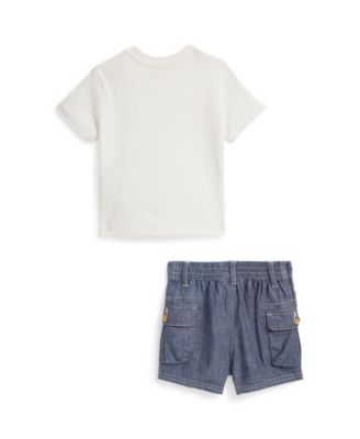 Baby Boys' Logo Crewneck T-Shirt and Chambray Cargo Shorts, 2-Piece Set