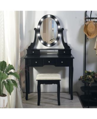 Modern Makeup Vanity Girls Vanity Set Lighted Mirror and Cushioned Stool Make Up Table  for Bedrooms, Apartments