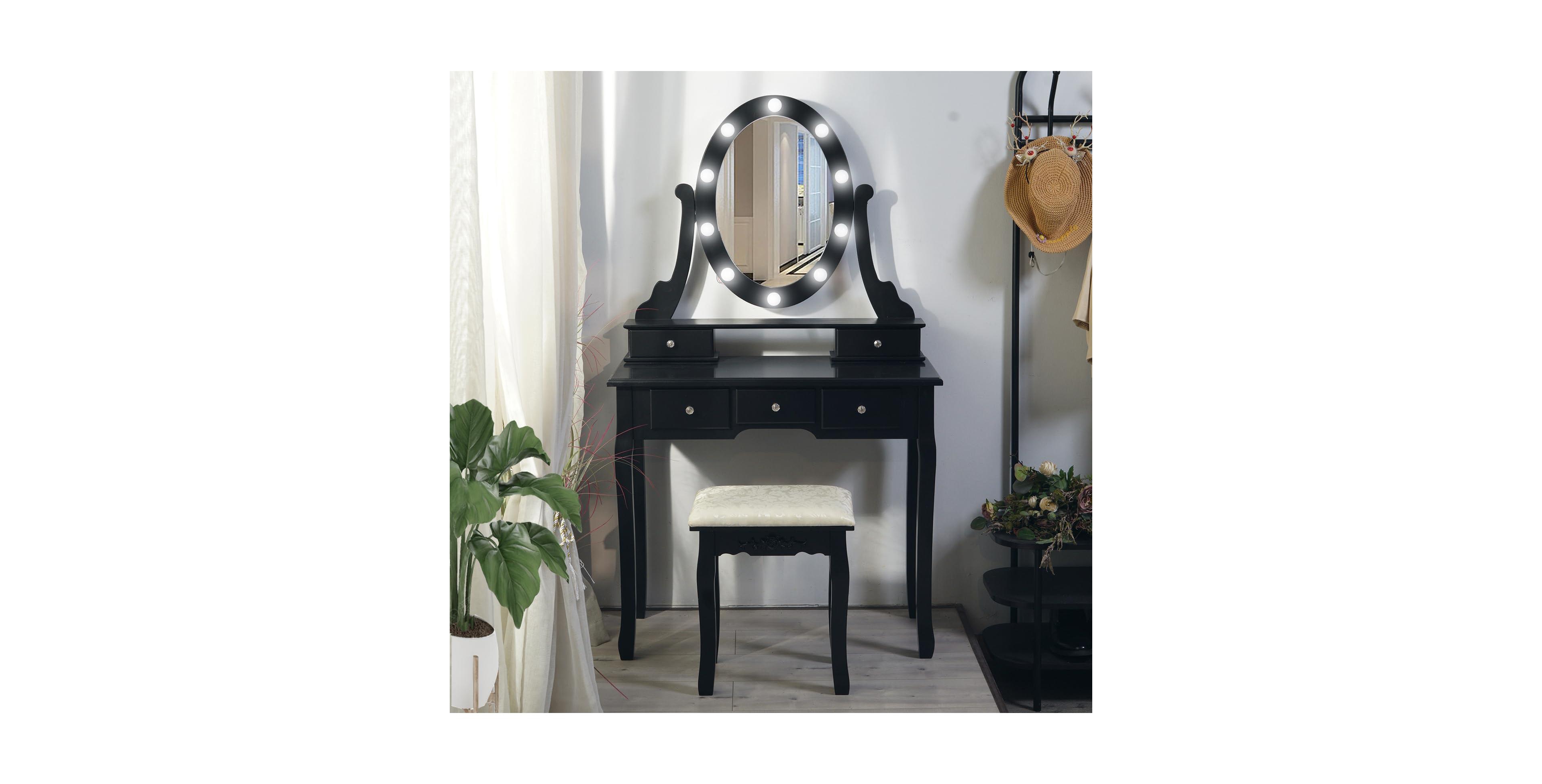 Gaomon Modern Makeup Vanity Girls Vanity Set Lighted Mirror and Cushioned Stool Make Up Table for Bedrooms, Apartments