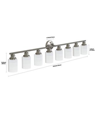 modern 8 light vanity wall sconce with frosted glass shades, ideal for bathroom or hallway lighting (No Bulbs)