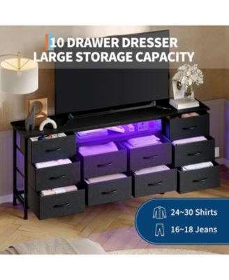 Long Dresser for Bedroom with 10 Fabric Drawers, Entertainment Center TV Stand 65"-75" TV