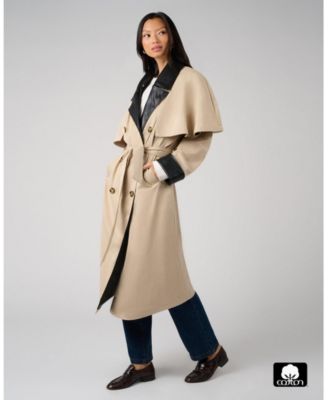 Women's Leather Trim Trench Coat