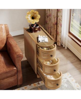 3-Drawer Rattan Side Table, No Assembly Required