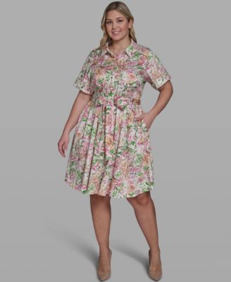 Plus Size Printed Collared Dress