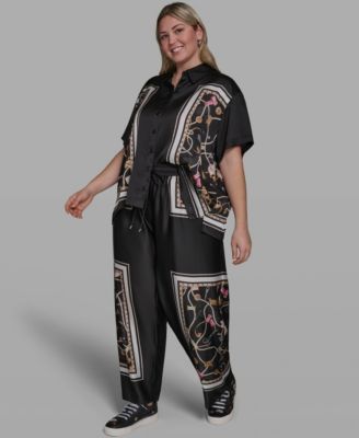 Plus Size Printed Soft Wide-Leg Pants