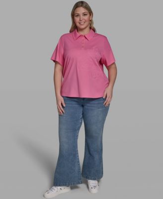 Plus Size Floral Polo Short-Sleeve Top