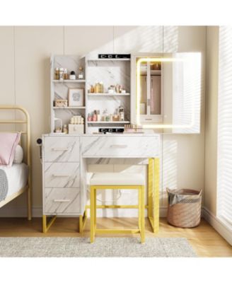 Vanity Desk Lights and Power Outlets - Makeup Table Charging Station for Bedrooms, Apartments, Easy to Assemble