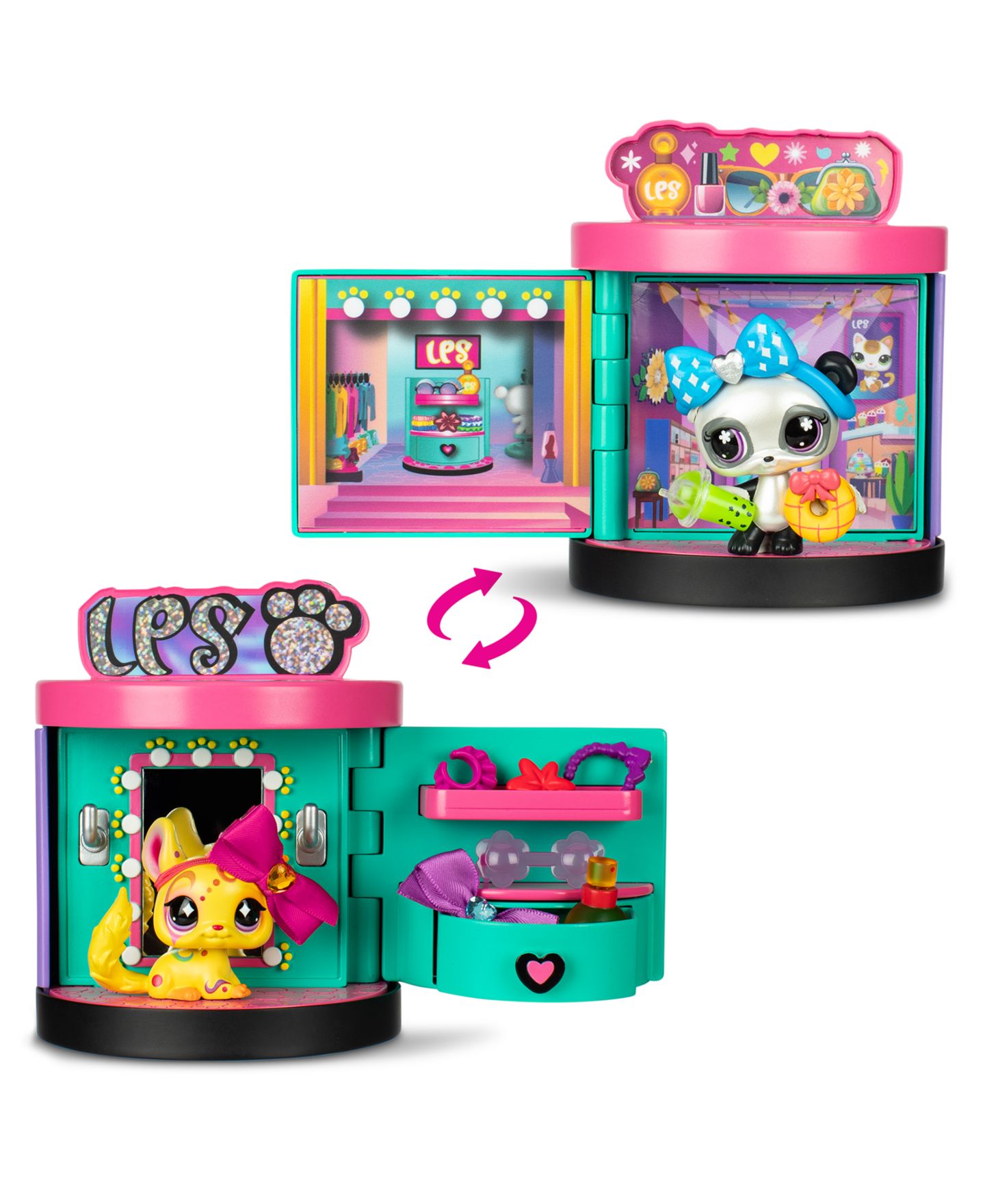 Детский игровой набор Littlest Pet Shop Bobblin' Pets Spin & Style Boutique Folds-Up 4-Pet Playset, Ages 4+ — фото 3