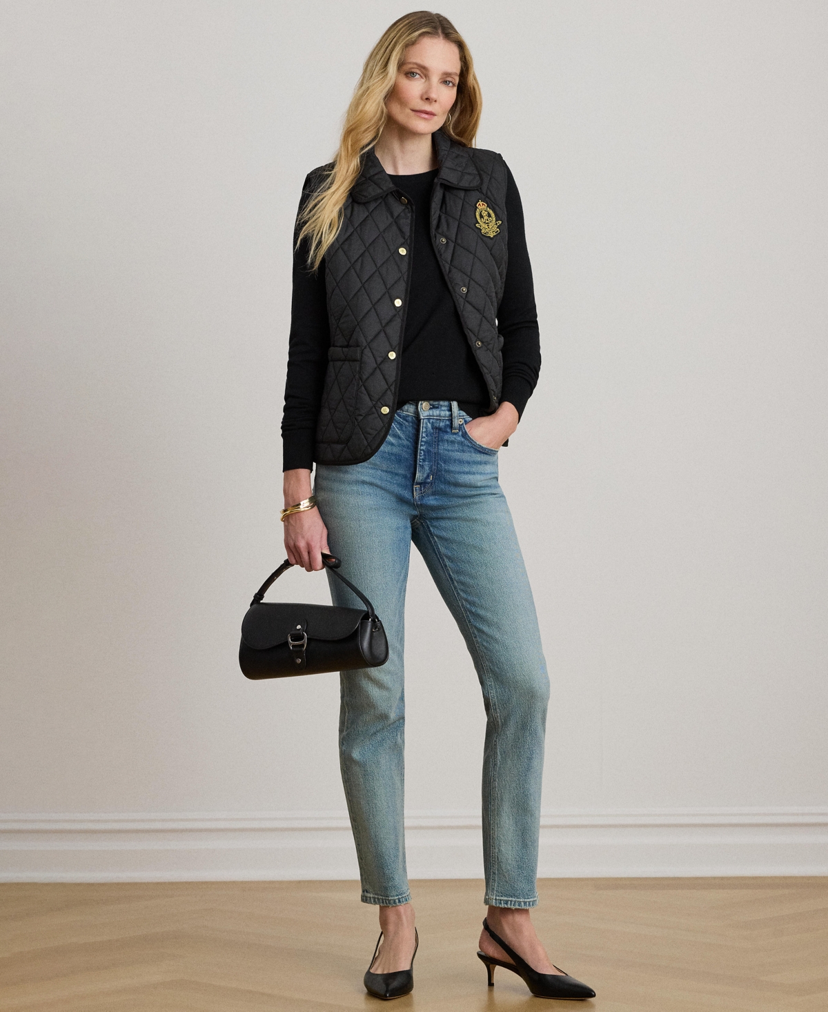 Lauren Ralph Women's Crest Patch Diamond Quilted Vest