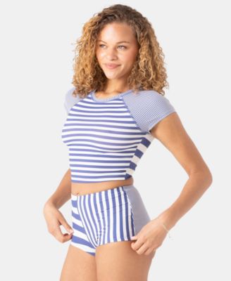 Juniors' Stripe Out Crop Rash Guard