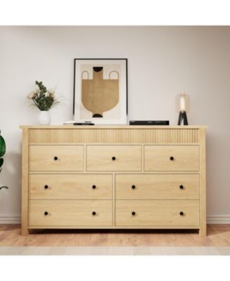 6 Drawer Dresser for Bedroom, Wooden Chest of Drawers, Fluted TV Stand, Storage Organizer for Living Room, Hallway and Entryway