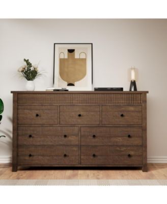 6 Drawer Dresser for Bedroom, Wooden Chest of Drawers, Fluted TV Stand, Storage Organizer for Living Room, Hallway and Entryway
