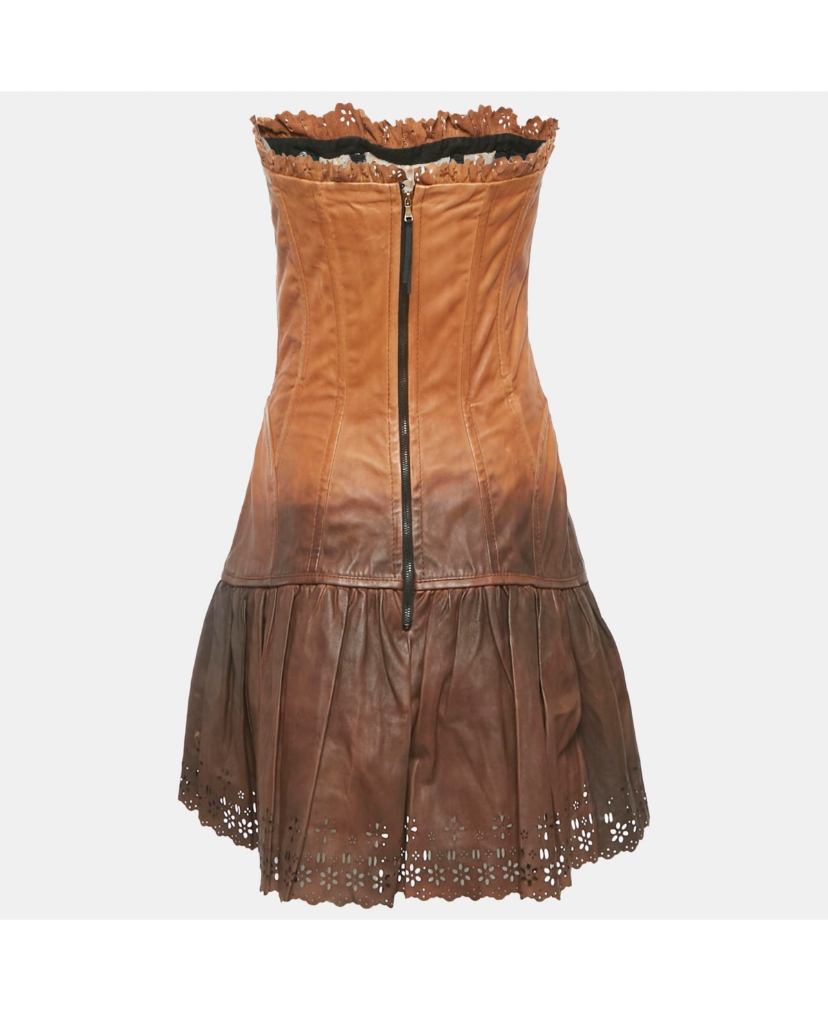 Pre-Owned Dolce & Gabbana Women's Pre-Owned D&g Beige Leather Eyelet Strapless Mini Dress