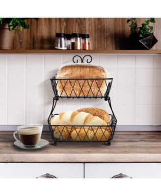 2-Tier Wire Bread Basket Stand - for Kitchen Countertop Organization & Display Rack, Fruit & Bread Basket