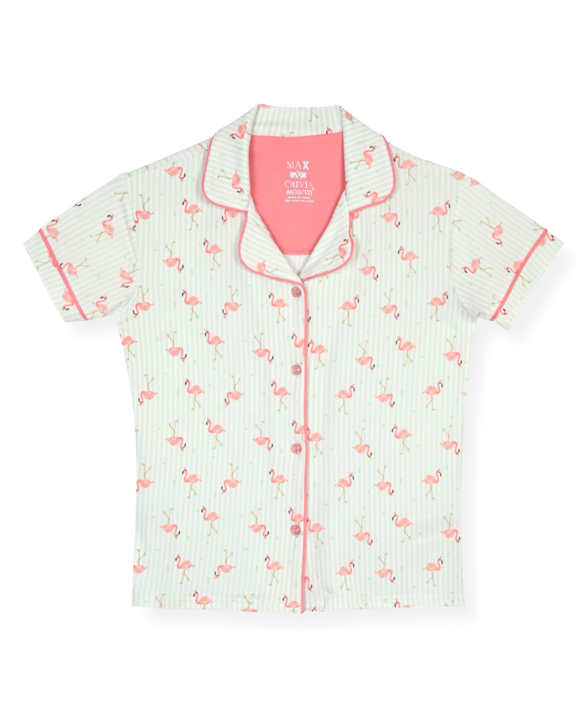 Max & Olivia Girls' 7-16 Flamingo Print Top, Short Pants Scrunchie, 3-Piece Set