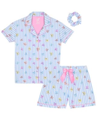 Girls' 6X-14 Stripe Bow Top, Short Pants & Scrunchie, 3-Piece Set